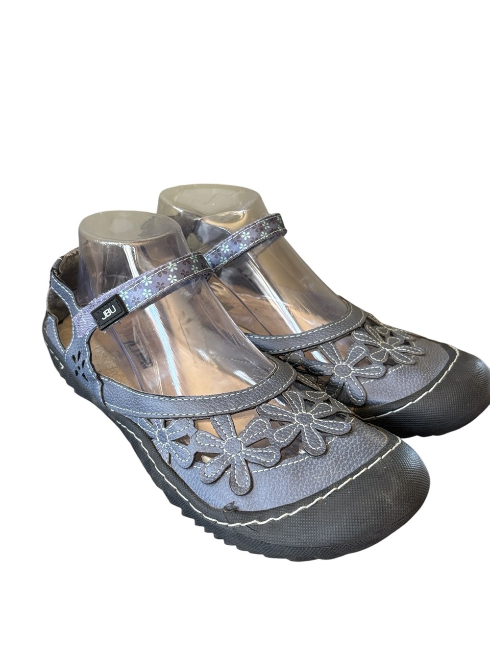 JBU Memory Foam Wildflower Gray Faux Leather Mary Jane Vegan Shoes Size 9‎